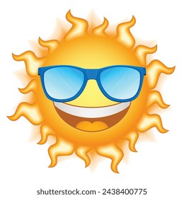 Sun face with sunglasses and ้้happy smile. Graphic vector