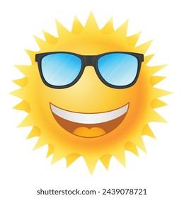 Sun face with sunglasses and ้้happy smile. Graphic vector