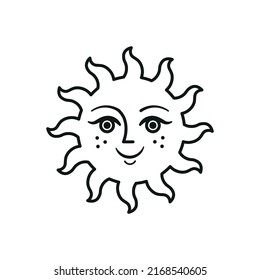 Sun face symbol.Vector illustration. Vector illustration isolated on white background. Element for design, tattoo, logo. Esoteric symbols.