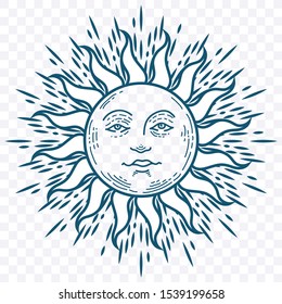 sun face tattoo vitnage design vector isolated