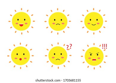 sun face vector collection illustration set with many emotions