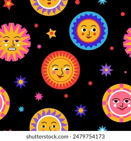 Sun Faces on Black Background