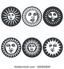 Sun faces. Vector illustration
