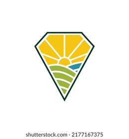 Sun Farm Field, Summer Agriculture Harvest logo design