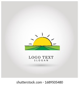 Sun, Field, Nature &  Fresh Logo. Symbol & Icon Vector Template.