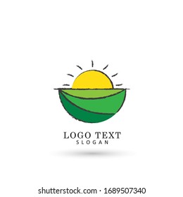 Sun, Field, Nature &  Fresh Logo. Symbol & Icon Vector Template.