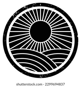 Sun and field vector icon design. Landscape flat icon.