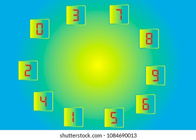 The sun with the figures 1, 2, 3, 4, 5, 6, 7, 8, 9, 0. Vector