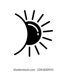 Vector de símbolo del icono de relleno de sol. Icono de sol de glifos negros