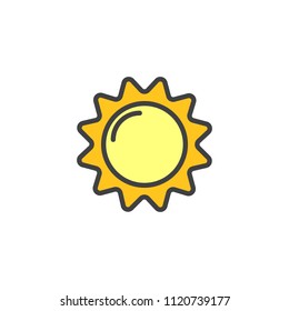 Sun filled outline icon, line vector sign, linear colorful pictogram isolated on white. Sunny, warm weather symbol, logo illustration. Pixel perfect vector graphics