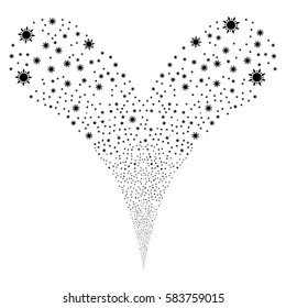 Sun fireworks stream. Vector illustration style is flat black iconic symbols on a white background. Object double fountain constructed from random icons.