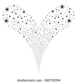 Sun fireworks stream. Vector illustration style is flat black iconic symbols on a white background. Object double fountain combined from random icons.