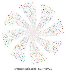 Sun fireworks swirl rotation. Vector illustration style is flat bright multicolored iconic symbols on a white background. Object whirlpool combined from random pictographs.