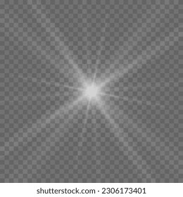 Sun flare with beams and spotlights. Sunlight special lens flare light effect. On a transparent background.