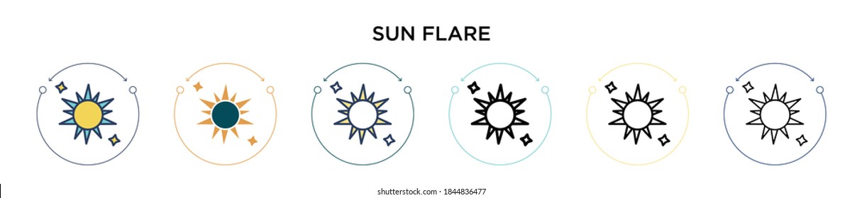 Sun flare icon in filled, thin line, outline and stroke style. Vector illustration of two colored and black sun flare vector icons designs can be used for mobile, ui, web