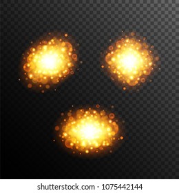 Sun flare. Magic light. Explosion with sparkling particles.