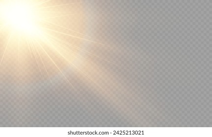 Sun flash Lens flare light effect. Vector transparent sunlight special lens flare light effect. Lens flare light effect. Sun flash with warm rays and spotlight. Isolated star burst in sky.