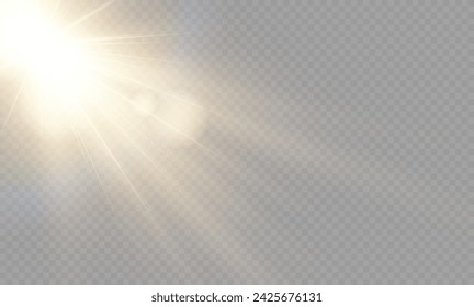 Sun flash Lens flare light effect. Vector transparent sunlight special lens flare light effect. Lens flare light effect. Sun flash with warm rays and spotlight. Isolated star burst in sky.