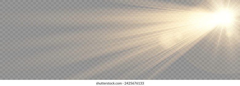 Sun flash Lens flare light effect. Vector transparent sunlight special lens flare light effect. Lens flare light effect. Sun flash with warm rays and spotlight. Isolated star burst in sky.