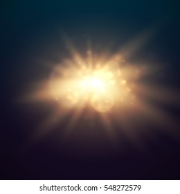 Sun flash with rays, glow light effect. Star burst. Vector illustration