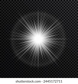 Destello solar con rayos y efecto de foco. Vector de luz solar transparente efecto de luz de destello de lente especial. decoración de efectos con destellos de rayos. brillo degradado de brillo transparente, destello brillante. Vector.