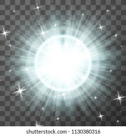 Sun flash with rays and spotlight. Glow light effect. Starburst with sparkles.  Vector illustration 