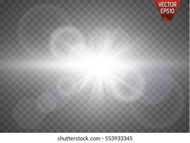 Sun flash with rays and spotlight isolated on transparent background. Vector illustration