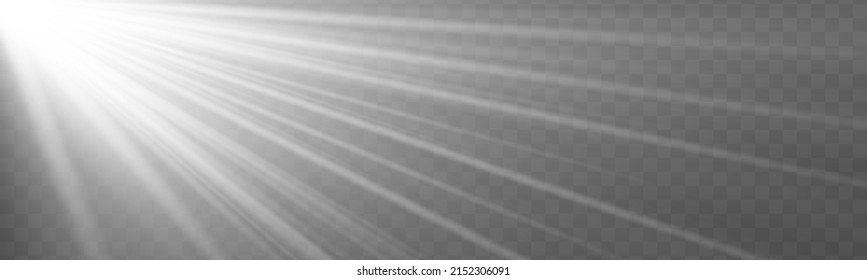 Sun flash with rays and spotlight. Star burst with sparkles. Translucent shine sun, bright flare. Sunlight glowing png effect. White beam sunrays on transparent background. Vector illustration.