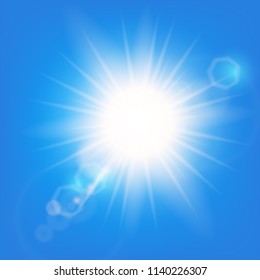 Sun flash with rays and spotlight.  Transparent sunlight special lens flare light effect. Vector Illustration