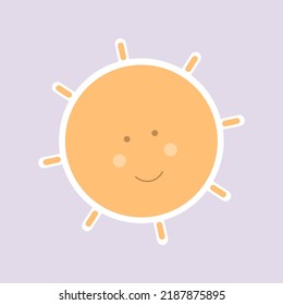 Sun in flat child cartoon style. Vector illustration concept