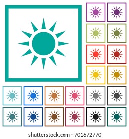 Sun flat color icons with quadrant frames on white background