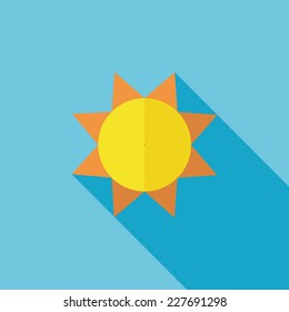 Sun flat icon. Modern flat icons with long shadow effect in stylish colors. Icons for Web and Mobile Application. EPS 10.