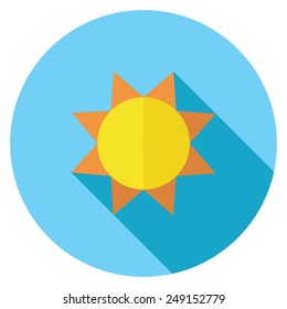  Sun flat icon. Modern flat icons with long shadow effect in stylish colors. Icons for Web and Mobile Application. EPS 10.