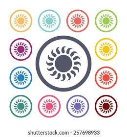 sun flat icons set. Open colorful buttons 
