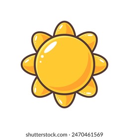 Sun flat illustration. Yellow and orange sun with brown outline on white background.
