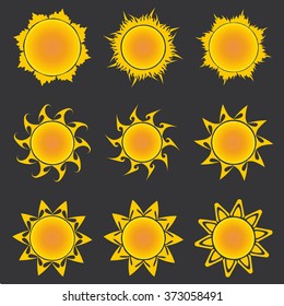 Sun and flower awesome decorative vector icon set