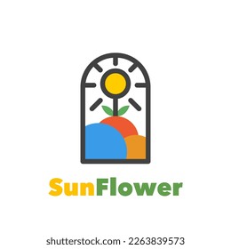 Sun flower badge logo template
