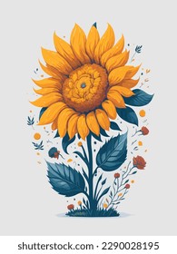 Sun Flower. Botanical Sunflowers for invitation card. Vector Sun flowers. Spring art print with botanical elements. Flower Clipart