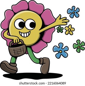 sun flower cartoon character retro