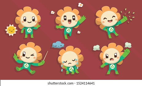 sun flower character mascot emotional set