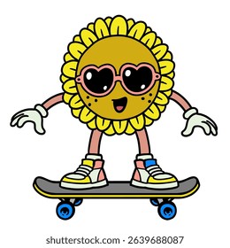 Sun Flower Character Skating Illustration Concept