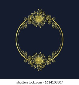 Sun flower circle frame in vintage style