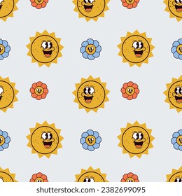 sun and flower cute cartoon seamless pattern