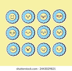 Sun Flower Cute Icon Set Design
