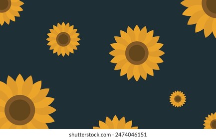 Sun flower floral background isolated on bluish grey illustration.