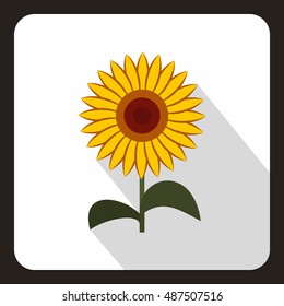 Sun flower icon in flat style with long shadow. Plant symbol vector illustration