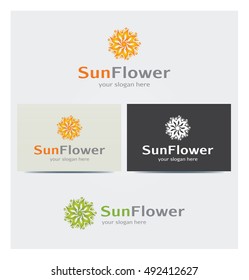 Sun and Flower Icon, Logo for Business, Cards Mock up in Several Colors