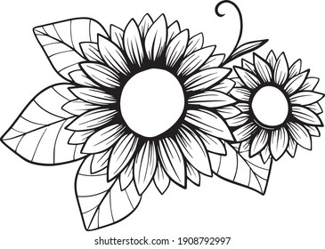 Sun Flower Line Art Vector Illustration