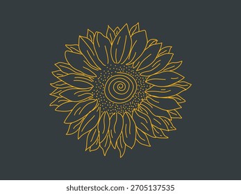 Dibujo de la línea de la flor del sol, icono dibujado a mano del girasol