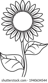 Sun Flower Line Vector Illustration Isolated On White Background